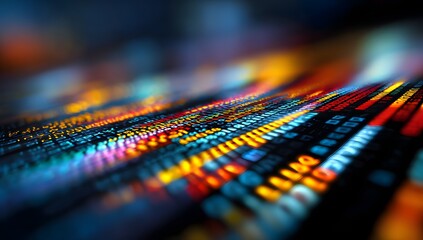 Abstract digital data stream with vibrant colorful lights flowing in a futuristic technological network representing information flow and connectivity