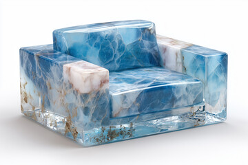 Luxurious blue marble armchair with unique transparent design