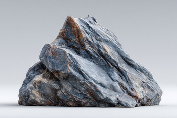 Large jagged gray rock with natural texture on a neutral background