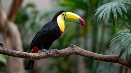 Obraz premium Colorful toucan perched gracefully on a branch in lush greenery