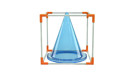 Translucent Blue Cone Inside a Cube Frame