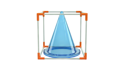Translucent Blue Cone Inside a Cube Frame
