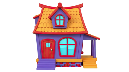 Cartoon House with Purple Walls and Orange Roof
