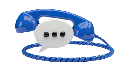 Blue Telephone Handset with Speech Bubble and Ellipsis