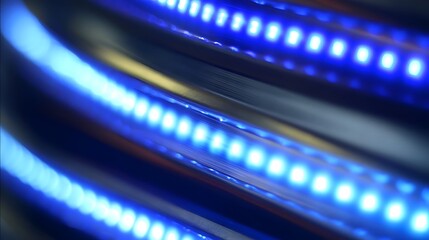 Abstract pattern of bright blue LED lights arranged in diagonal lines with a shallow depth of field