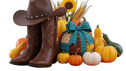 Cowboy Boots and Autumn Harvest Decor