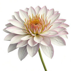 A beautiful pink lotus water lily with a blooming purple petal and yellow center blossoms as a nature flora plant isolated on a white background