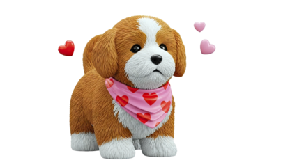 Cute Dog Wearing Heart Bandana with Hearts