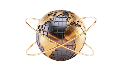 Golden Earth Globe with Orbiting Rings