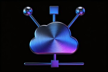 Metallic cloud icon with glowing connections