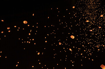 Floating lanterns take place during Thailand's Loi Krathong festival on the night of the full moon.