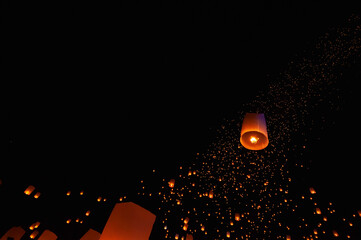 Floating lanterns take place during Thailand's Loi Krathong festival on the night of the full moon.