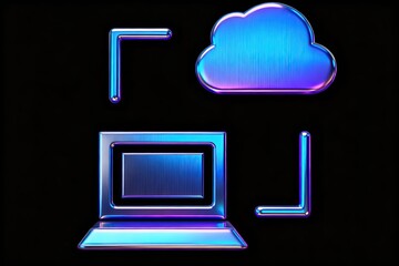 Glowing digital icons on black background