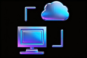 Glowing icons on black background