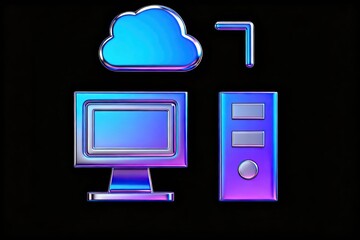 Glossy icons of computer and cloud