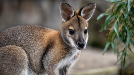 Fototapeta premium Close-Up Portrait of a Cute Wallaby at Wildlife Sanctuary