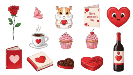 Valentine's day icons set isolated on transparent background