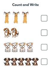 Count and Write Worksheet for Kids &ndash; Preschool Number Counting Activity with Dogs