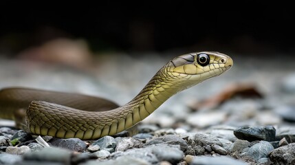 Obraz premium Close-up of Elegant Snake Slithering Over Pebbles in Nature