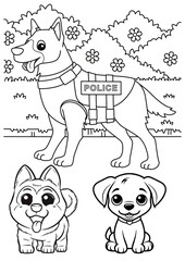 Police Dog Coloring Page for Kids &ndash; Cute Puppy Line Art Illustration