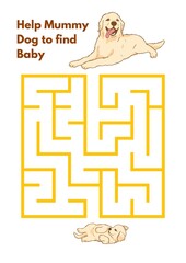 Maze Puzzle Worksheet for Kids &ndash; Help the Mommy Dog Find the Baby Puppy