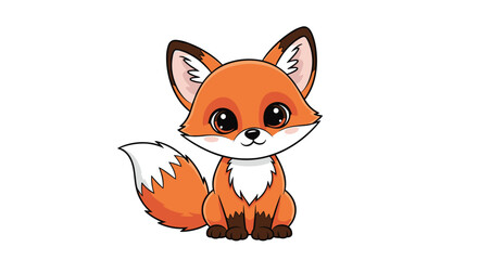 Obraz premium Adorable little orange fox sitting peacefully with big expressive eyes and a fluffy tail against a clean white background for kids art.