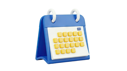 3D Rendered Blue Desktop Calendar with Yellow Squares
