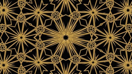 Gold geometric star pattern against a black background texture