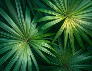 Fototapeta premium Close-up of vibrant fan-shaped green leaves in natural light
