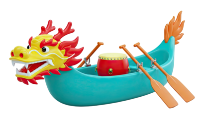Dragon Boat with Drum and Oars