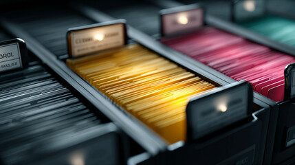 Corporate register tabs showing indexed sections symbolizing governance record keeping justice system lighting