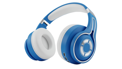 Blue and white wireless headphones with touch controls