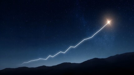 A glowing upward trending line graph resembling a star against a dark starry night sky