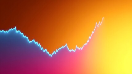 A luminous blue line graph shows a significant upward trend against a vibrant warm gradient background symbolizing growth and progress