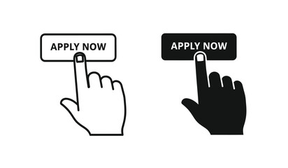 Black and white hand cursor icons with apply now button for website or app