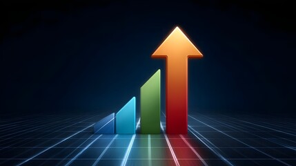 Dynamic 3D bar chart showing upward growth and financial success