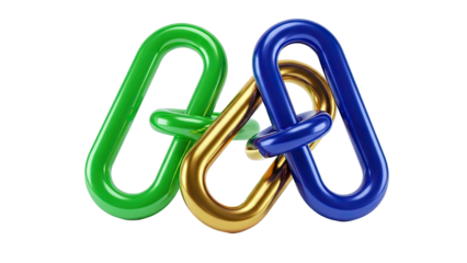 Interlocking chain links in green, gold, and blue