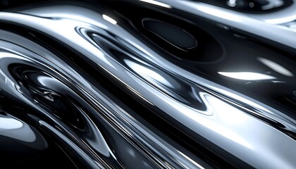 Abstract image of dark, metallic, highly reflective flowing surfaces