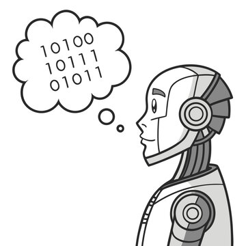 Thinking robot with binary code