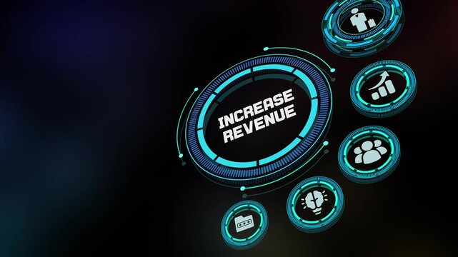  Increase revenue growth icon depicting financial profit improvement, sales performance charts, and successful business investment.
