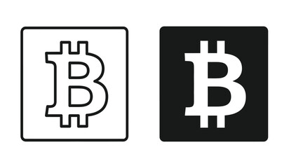 Obraz premium Bitcoin logo icons in black and white on square backgrounds