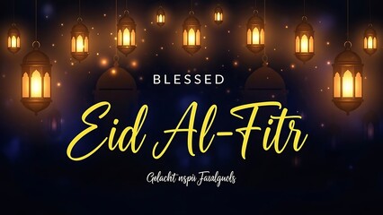 Eid al fitr greeting with lanterns and blessings