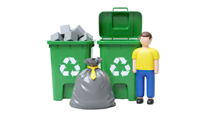 Man and Recycling Bins