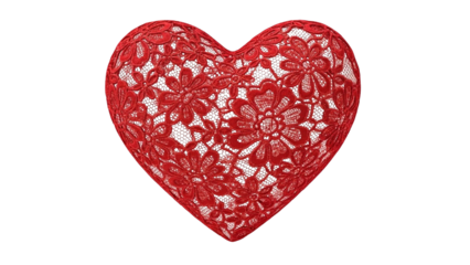 Red heart ornament with lace floral pattern elegant decorative design for valentline romantic branding greeting cards and artistic love visuals png