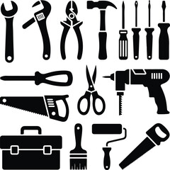 Fototapeta premium Collection of Black and White Hand Tools Icons