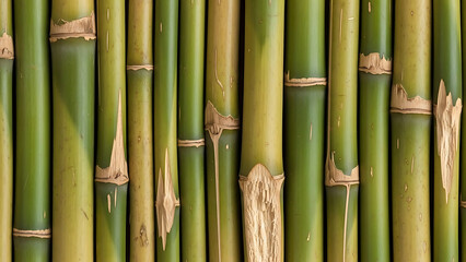 Close up of Vibrant Green and Yellow Bamboo Stalks Forming a Natural Background