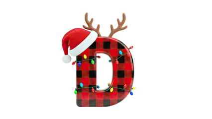 Christmas Letter D with Antlers, Santa Hat and Lights