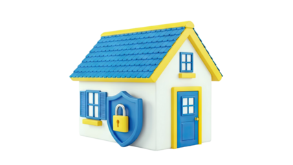 Cartoon House with Security Shield and Lock