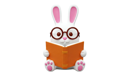 Cute Bunny Character Reading a Book