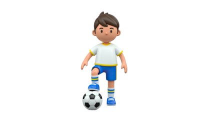 Cartoon boy in soccer uniform with ball